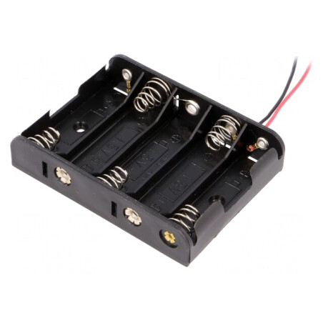Suport Baterii AA cu 5 Compartimente și Cabluri 150mm Negru | Electronic-mag.ro | Componente Electronice