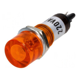 Lampă de control: cu neon; plată; portocalie; 230VAC; Orif: Ø10mm