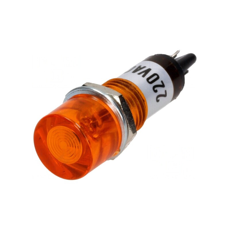 Lampă de control neon plat portocalie 230VAC Ø10mm | Electronic-mag.ro | Componente Electronice
