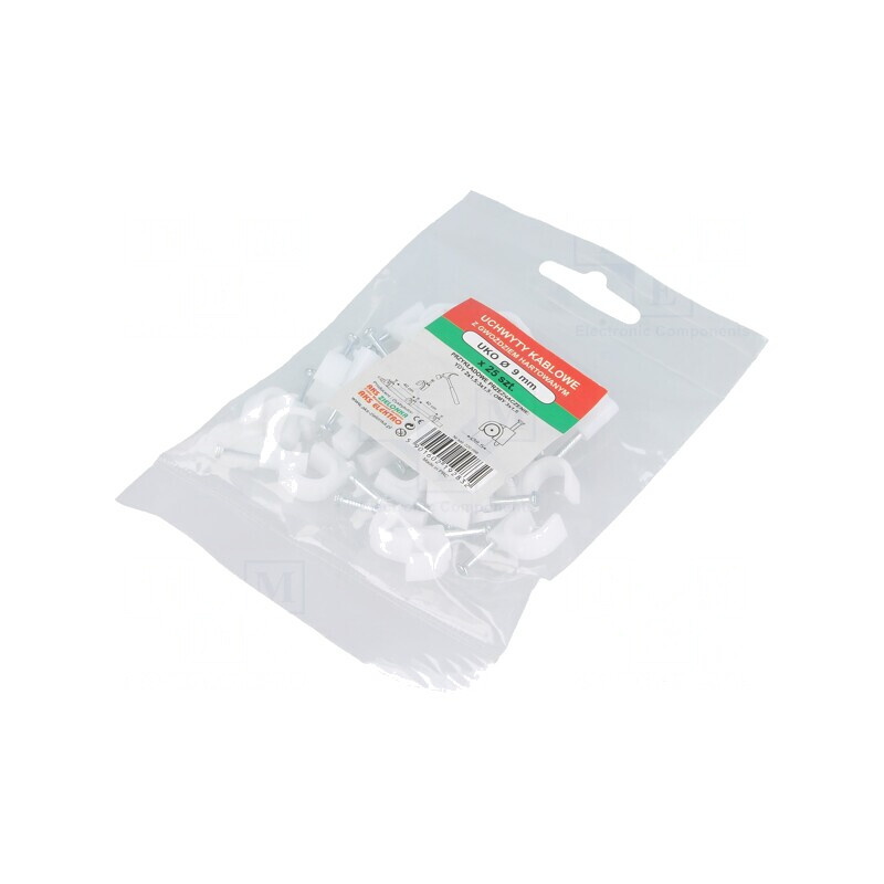Suport alb cu cui pe cablu rotund, set 25 buc | Electronic-mag.ro | Componente Electronice