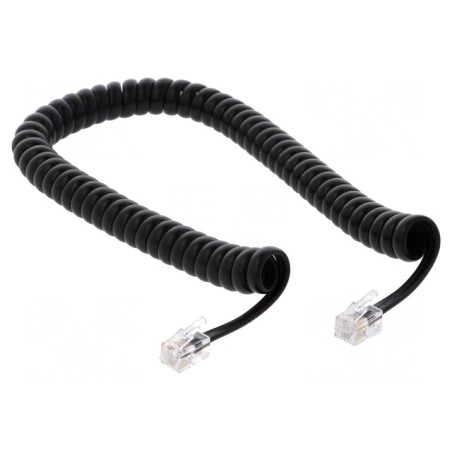 Cablu telefon spiralat împletit negru 2m | Electronic-mag.ro | Componente Electronice