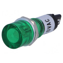 Lampă de control verde cu neon Ø10mm 230VAC IP20