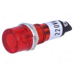 Lampă de control: cu neon; plată; roşie; 230VAC; Orif: Ø10mm; IP20