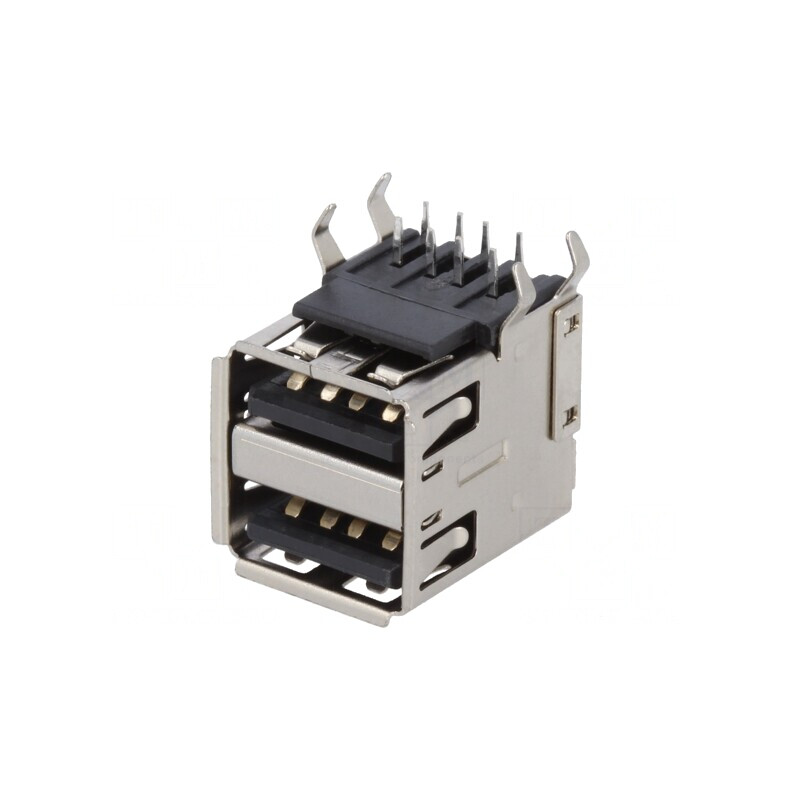 Soclu USB 2.0 Dublu Aurit în Unghi 90° THT | Electronic-mag.ro | Componente Electronice