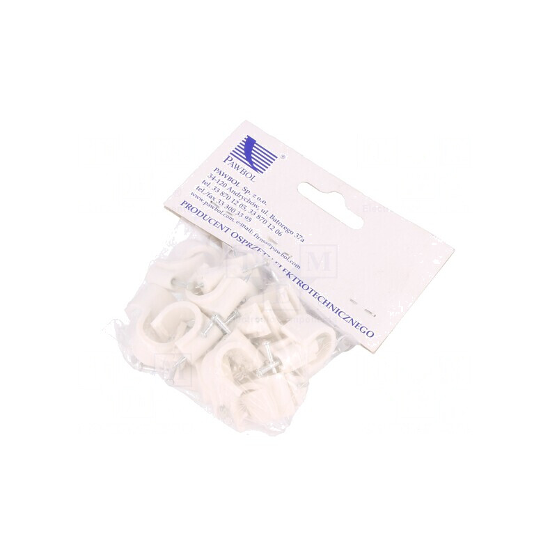 Elemente de susținere albe pe cablu rotund 14mm, set 25 bucăți cu cui | Electronic-mag.ro | Componente Electronice