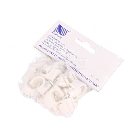Elemente de susținere albe pe cablu rotund 14mm, set 25 bucăți cu cui | Electronic-mag.ro | Componente Electronice