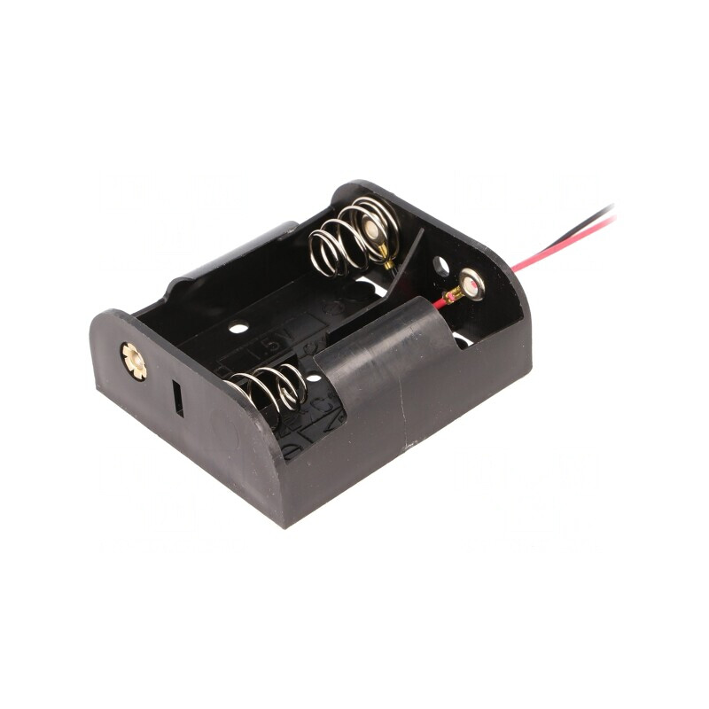 Suport Baterii R14 cu 2 Cabluri Negru 150mm | Electronic-mag.ro | Componente Electronice