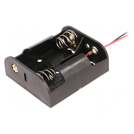 Suport Baterii R14 cu 2 Cabluri Negru 150mm | Electronic-mag.ro | Componente Electronice