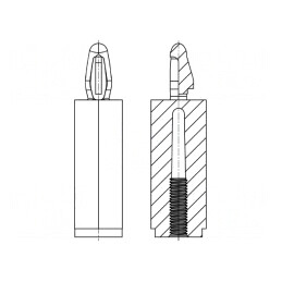 Distanţier PCB; poliamidă 66; Lung: 22mm; Diam.orif.mont: 4mm