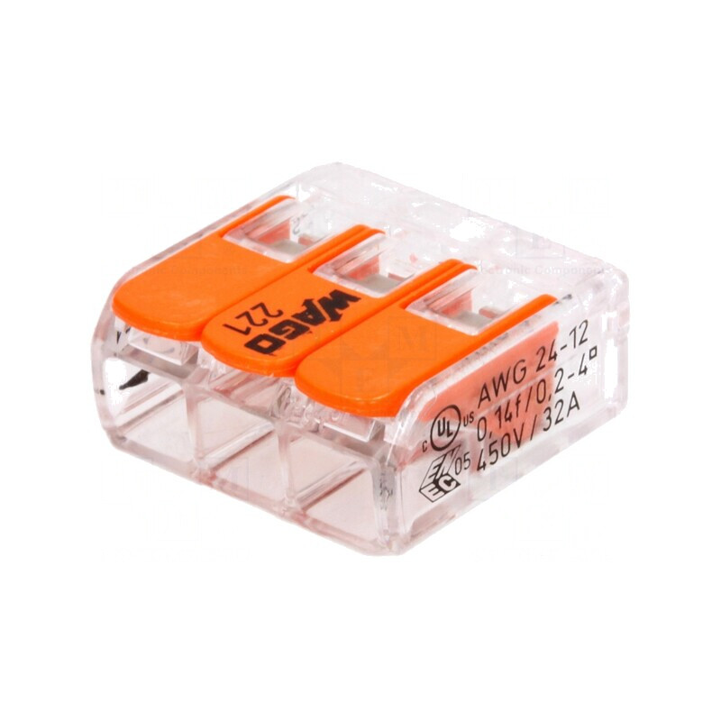 Bornă cu eliberare rapidă 221 0,2-4mm² 450V 32A | Electronic-mag.ro | Componente Electronice