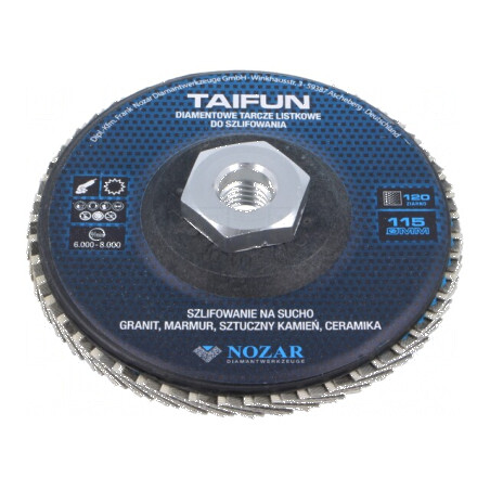 Disc de şlefuit cu lambouri 115mm Granularitate: 120 TAIFUN - Disc de şlefuit cu lambouri 115mm TAIFUN | Electronic-mag.ro | Componente Electronice