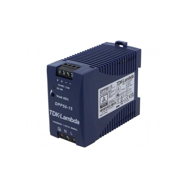Alimentator pulsatoriu pentru şină DIN 50W 15VDC 3,4A 85% | Electronic-mag.ro | Componente Electronice
