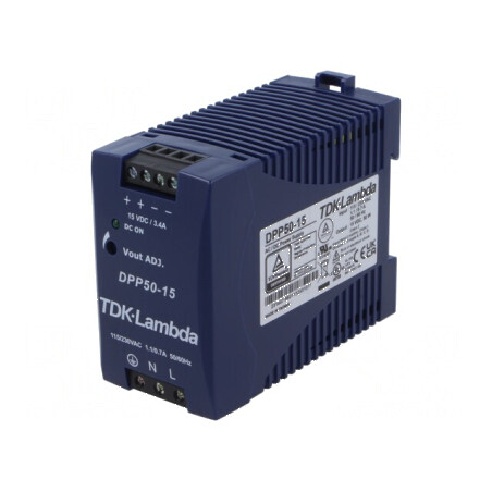 Alimentator pulsatoriu pentru şină DIN 50W 15VDC 3,4A 85% | Electronic-mag.ro | Componente Electronice