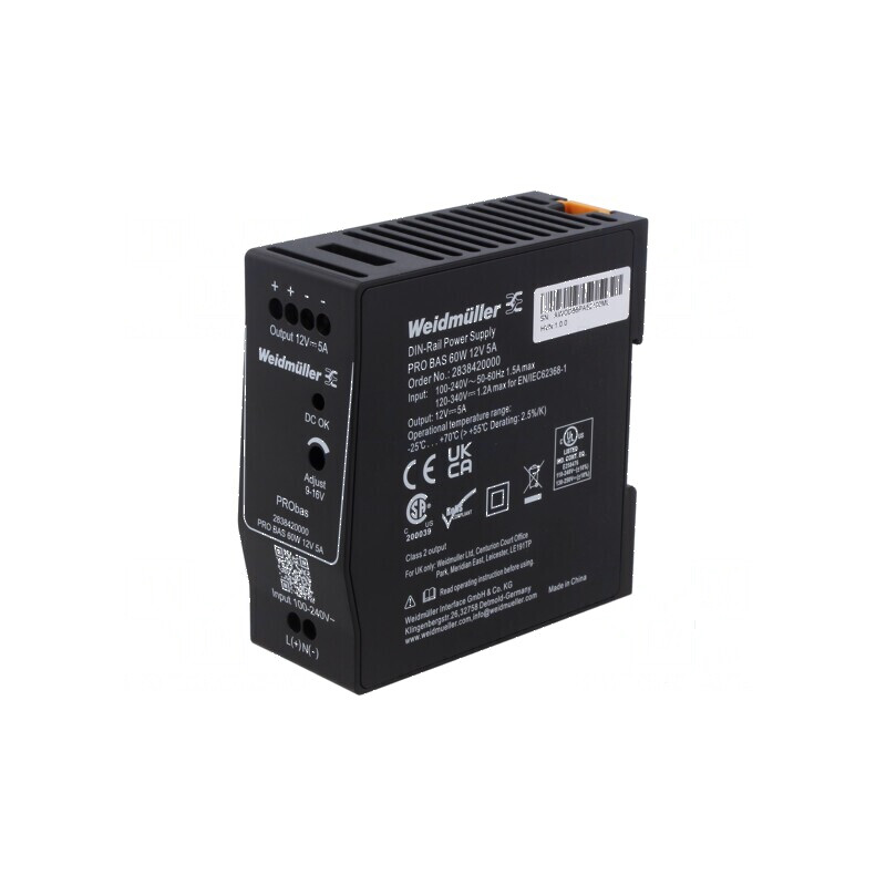 Alimentator pulsatoriu pentru şină DIN 60W 12VDC 5A 1 OUT | Electronic-mag.ro | Componente Electronice