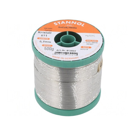 Cositor fără plumb Sn99,3Cu0,7 NiGe 0,7mm 500g bobină 2,5% | Electronic-mag.ro | Componente Electronice