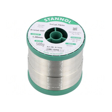 Cositor fără plumb Sn99,3Cu0,7 NiGe 1mm 500g bobină 2,5% - Sârmă de cositor fără plumb | Electronic-mag.ro | Componente Electronice