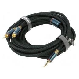 Cablu audio Jack 3,5mm - RCA x2 8m aurit negru | Electronic-mag.ro | Componente Electronice