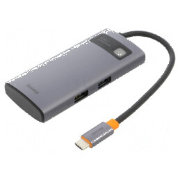 Hub USB HDMI soclu, USB A soclu x2, USB C soclu gri 0,18m - Hub USB HDMI cu soclu USB A x2 și USB C, 0,18m | Electronic-mag.ro | Componente Electronice