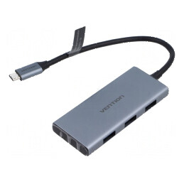 Hub USB HDMI cu sloturi pentru carduri microSD și SD, USB A x3, USB C gri | Electronic-mag.ro | Componente Electronice
