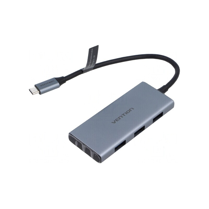 Hub USB HDMI cu sloturi pentru carduri microSD și SD, USB A x3, USB C gri | Electronic-mag.ro | Componente Electronice