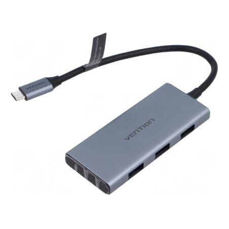 Hub USB HDMI cu sloturi pentru carduri microSD și SD, USB A x3, USB C gri | Electronic-mag.ro | Componente Electronice