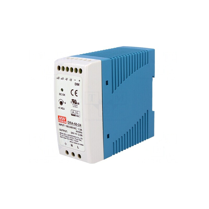 Alimentator pulsatoriu pentru şină DIN 60W 24VDC 2,5A - 1 ieşire | Electronic-mag.ro | Componente Electronice Alimentator pulsatoriu pentru şină DIN 60W 24VDC 2,5A - 1 ieşire | Electronic-mag.ro | Componente Electronice