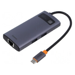 Hub USB RJ45 soclu,USB A soclu x3,USB C soclu neagră 0,17m - Hub USB RJ45 cu 3 porturi USB A și un port USB C, cablu de 0,17m | Electronic-mag.ro | Componente Electronice