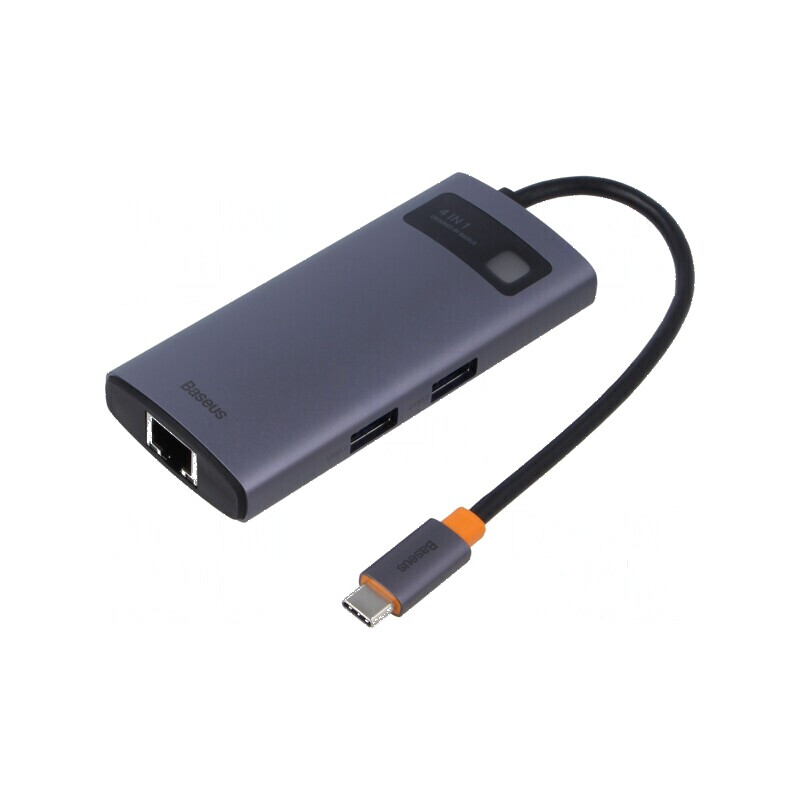 Hub USB RJ45 soclu,USB A soclu x3,USB C soclu neagră 0,17m - Hub USB RJ45 cu 3 porturi USB A și un port USB C, cablu de 0,17m | Electronic-mag.ro | Componente Electronice