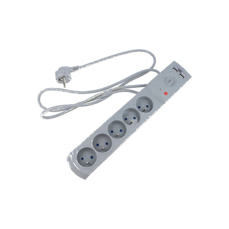 Prelungitor cu prize: protecţie la supratensiune 5 prize 10A | Electronic-mag.ro | Componente Electronice