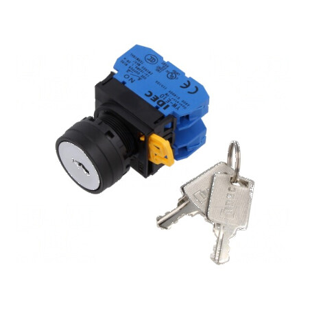 Comutator rotativ cu cheie 22mm: 2 pozitii stabile, 2 normale deschise x 2 neagra | Electronic-mag.ro | Componente Electronice