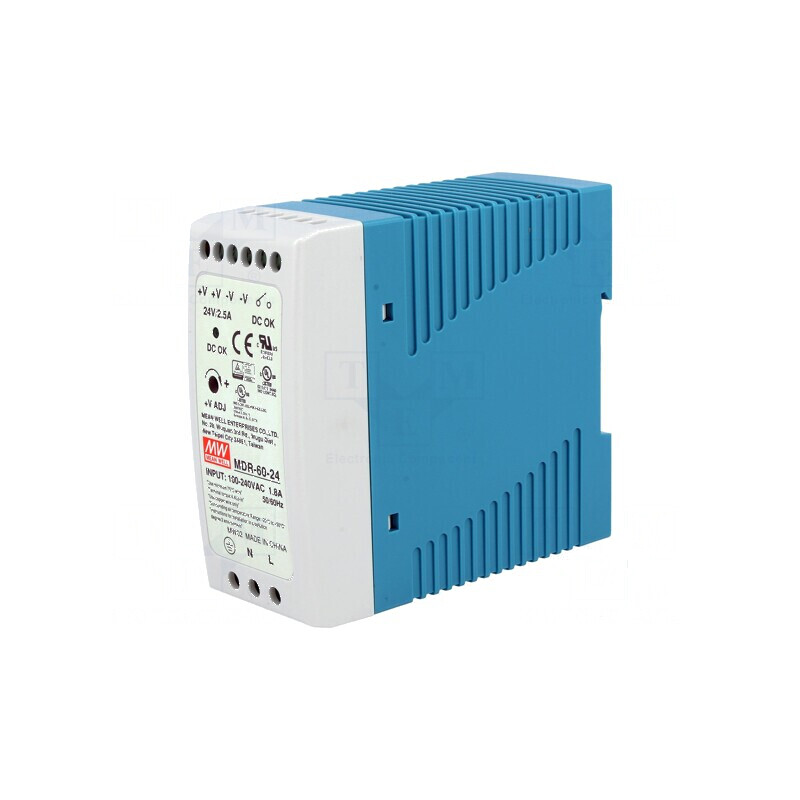 Alimentator pulsatoriu pentru şină DIN 60W 24VDC 2,5A OUT: 1 - Alimentator pulsatoriu 24VDC 60W | Electronic-mag.ro | Componente Electronice