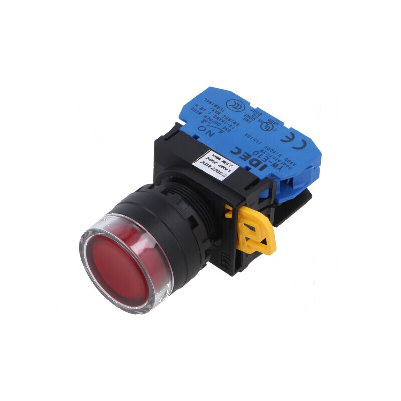Comutator acţionat prin apăsare 22mm cu 2 contacte normale deschise, culoare roșie | Electronic-mag.ro | Componente Electronice