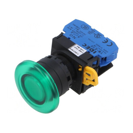 Comutator acționat prin apăsare verde 22mm with 2 contacte normal deschise | Electronic-mag.ro | Componente Electronice