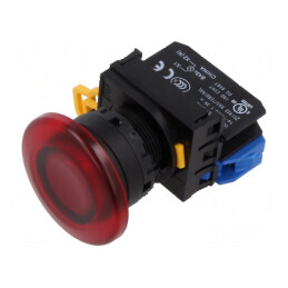 Comutator acționat prin apăsare 22mm cu 2 contacte normale deschise roșii | Electronic-mag.ro | Componente Electronice