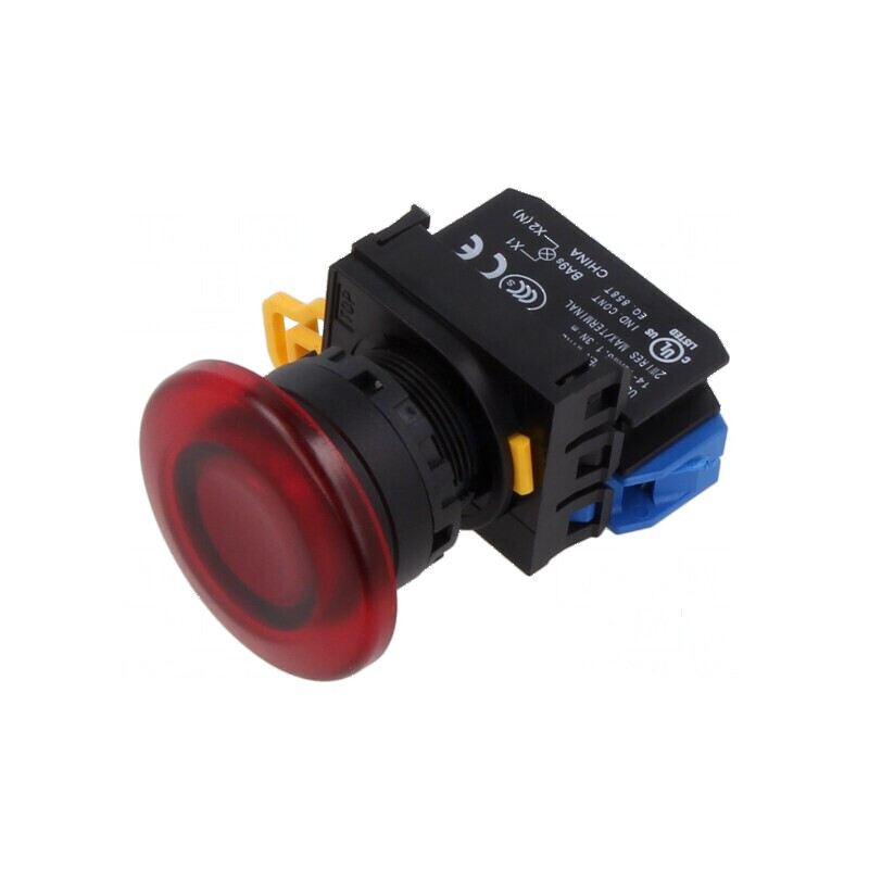 Comutator acționat prin apăsare 22mm cu 2 contacte normale deschise roșii | Electronic-mag.ro | Componente Electronice