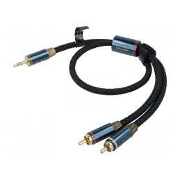 Cablu audio Jack 3,5mm mufă, RCA mufă x2 0,5m - negru aurit | Electronic-mag.ro | Componente Electronice