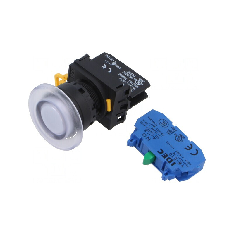 Comutator acţionat prin apăsare 22mm alb - 2 contacte NO | Electronic-mag.ro | Componente Electronice