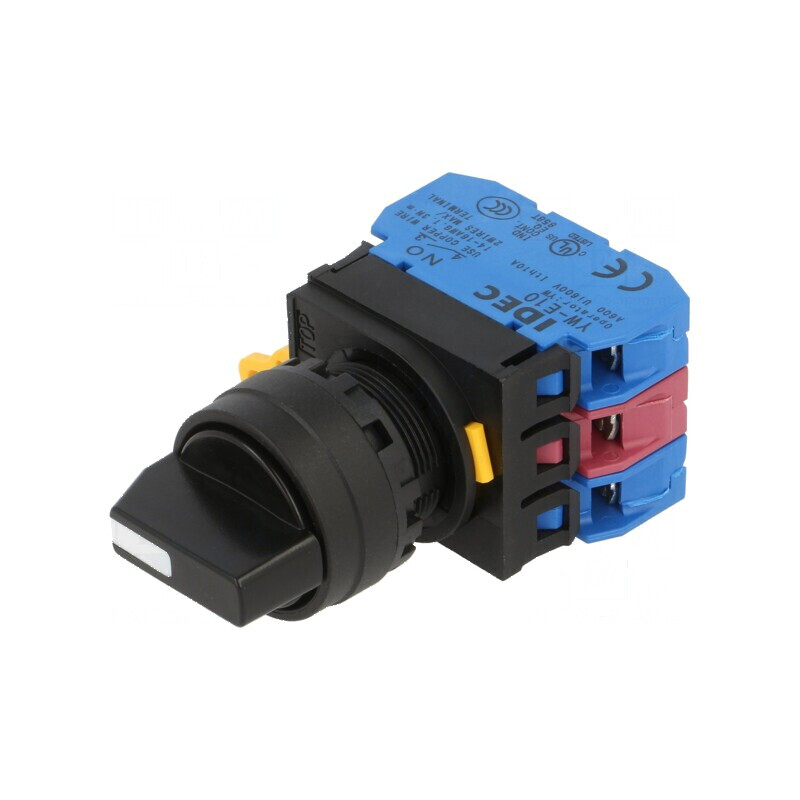 Comutator rotativ 22mm cu 2 contacte normal închise și 2 contacte normal deschise, culoare neagră: Comutator rotativ 22mm cu  | Electronic-mag.ro | Componente Electronice