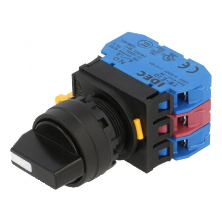 Comutator rotativ 22mm cu 2 contacte normal închise și 2 contacte normal deschise, culoare neagră: Comutator rotativ 22mm cu  | Electronic-mag.ro | Componente Electronice