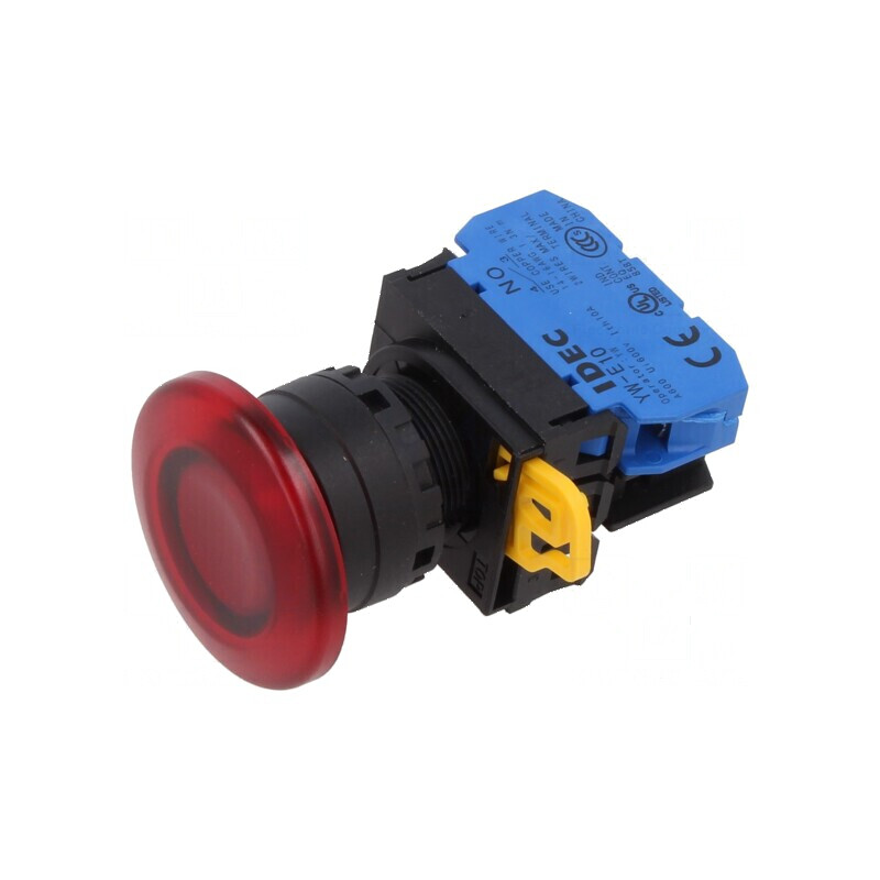 Comutator cu două poziţii acţionat prin apăsare - roșu 22mm | Electronic-mag.ro | Componente Electronice