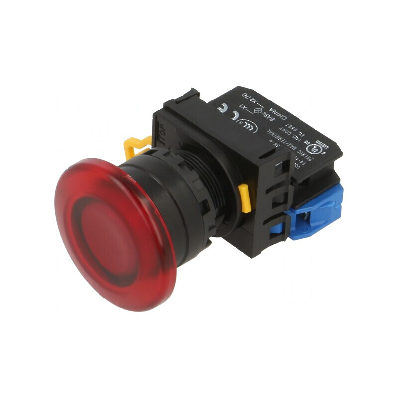 Comutator acţionat prin apăsare 22mm Poz.i stab: 1 NO roşie | Electronic-mag.ro | Componente Electronice