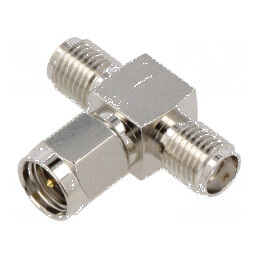 Adaptor SMA soclu x2, SMA mufă 6GHz 50Ω - Placare nichelată: Adaptor SMA dual socket x2, SMA plug 6GHz 50Ω - Nickel plated | Electronic-mag.ro | Componente Electronice