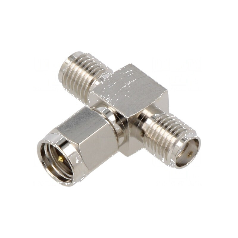 Adaptor SMA soclu x2, SMA mufă 6GHz 50Ω - Placare nichelată: Adaptor SMA dual socket x2, SMA plug 6GHz 50Ω - Nickel plated | Electronic-mag.ro | Componente Electronice
