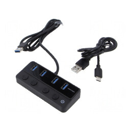 Hub USB 4 porturi USB A și USB C, negru | Electronic-mag.ro | Componente Electronice