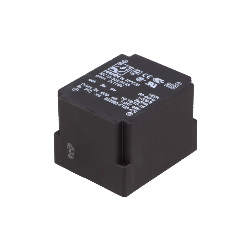 Transformator încapsulat 16VA 115VACx2 9V 9V 888mA 888mA PCB - Transformator PCB 16VA 115VACx2 9V 9V 888mA | Electronic-mag.ro | Componente Electronice