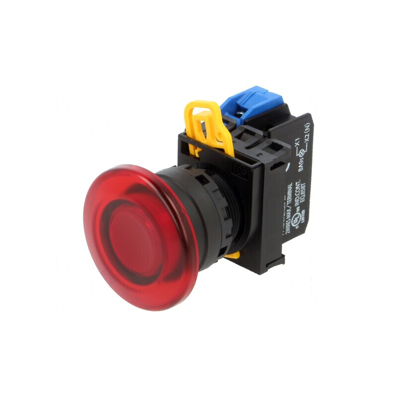 Comutator acţionat prin apăsare 22mm Poz.i stab: 1 NO roșie | Electronic-mag.ro | Componente Electronice