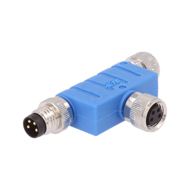 Adaptor în T M8 tată și mamă x2 PIN: 4 IP67 Polarizare: A - Adaptor în T M8 tată și mamă IP67 | Electronic-mag.ro | Componente Electronice