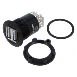 Adaptor USB A soclu x2 din ambele părţi - USB 2.0 Filet M25 | Electronic-mag.ro | Componente Electronice