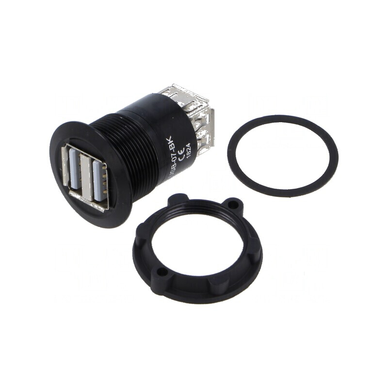 Adaptor USB A soclu x2 din ambele părţi - USB 2.0 Filet M25 | Electronic-mag.ro | Componente Electronice