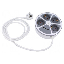 Prelungitor alimentare 3 prize PVC alb 2m 16A | Electronic-mag.ro | Componente Electronice